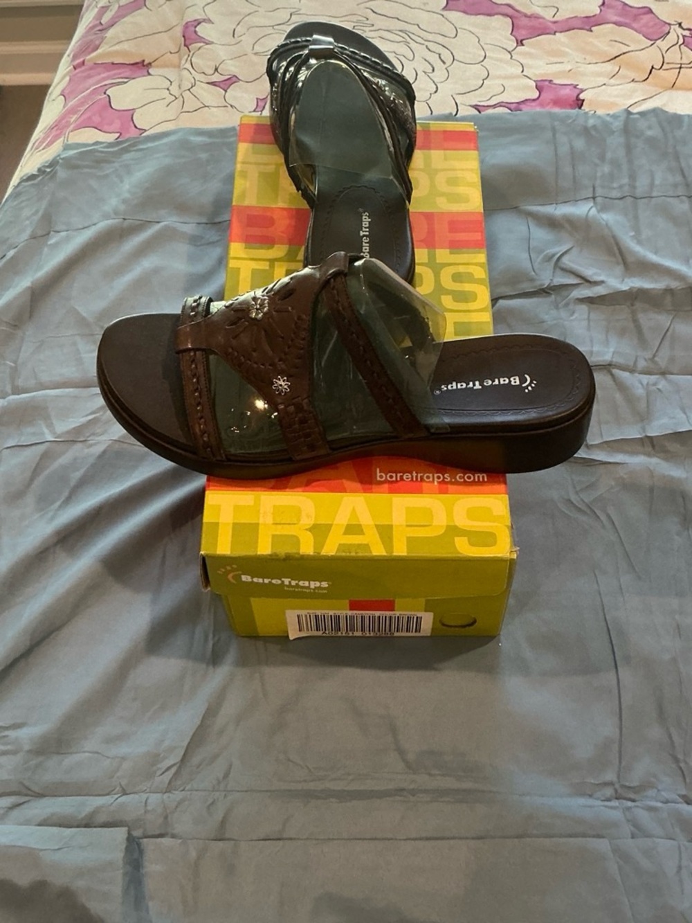 BareTraps women’s Dark Brown Slide Sandals with Decorative Stitching
